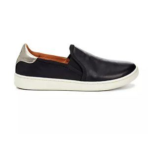 UGG Women's Leather Cas Double Gore Slip On Black Sneakers Shoes, Size 9